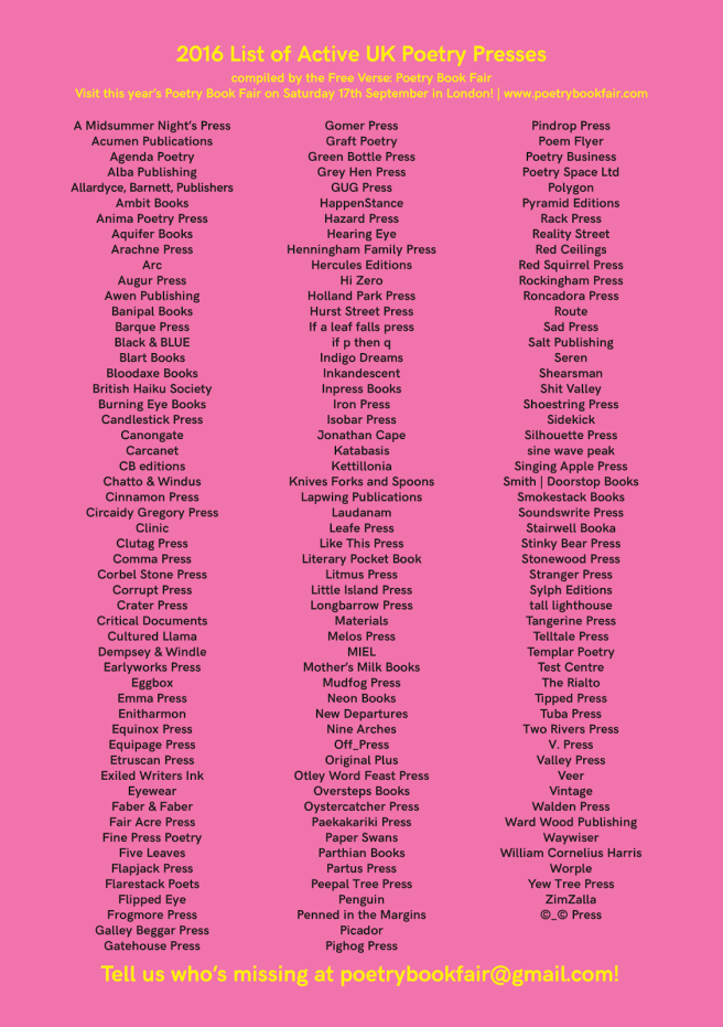 UK Poetry Presses 2016